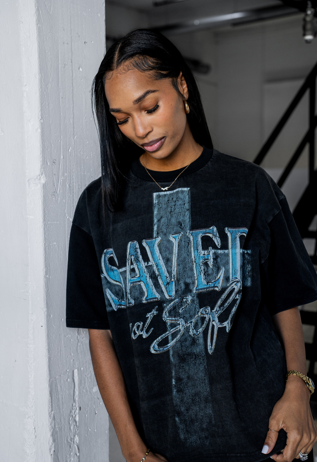 "SAVED NOT SOFT" CROSS BOXY TEE