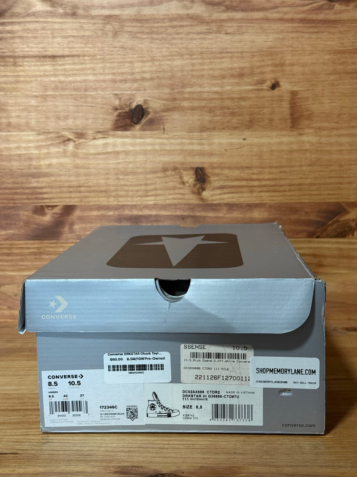 Converse DRKSTAR Chuck Taylor All Star 70 Hi Rick Owens DRKSHDW White - Size 8.5
