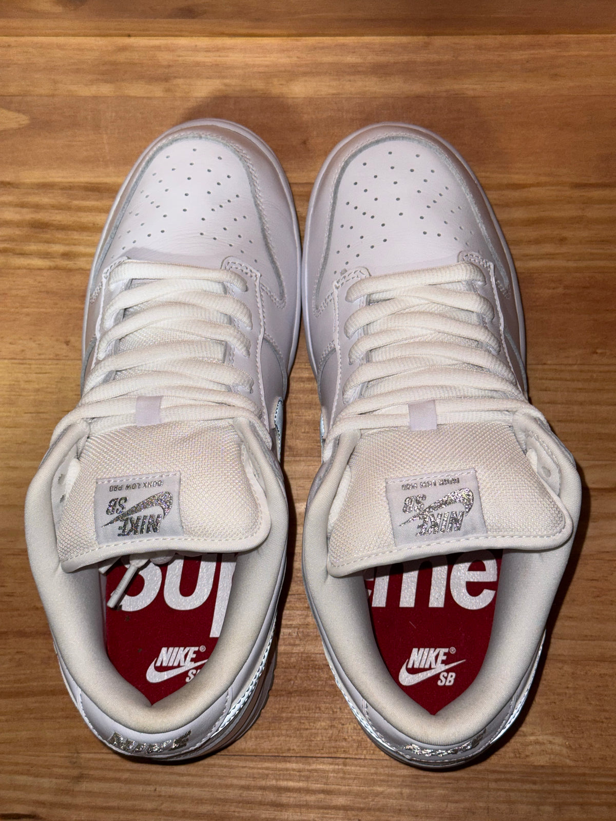 Nike SB Dunk Low Supreme 94 White Metallic Silver - Size 10