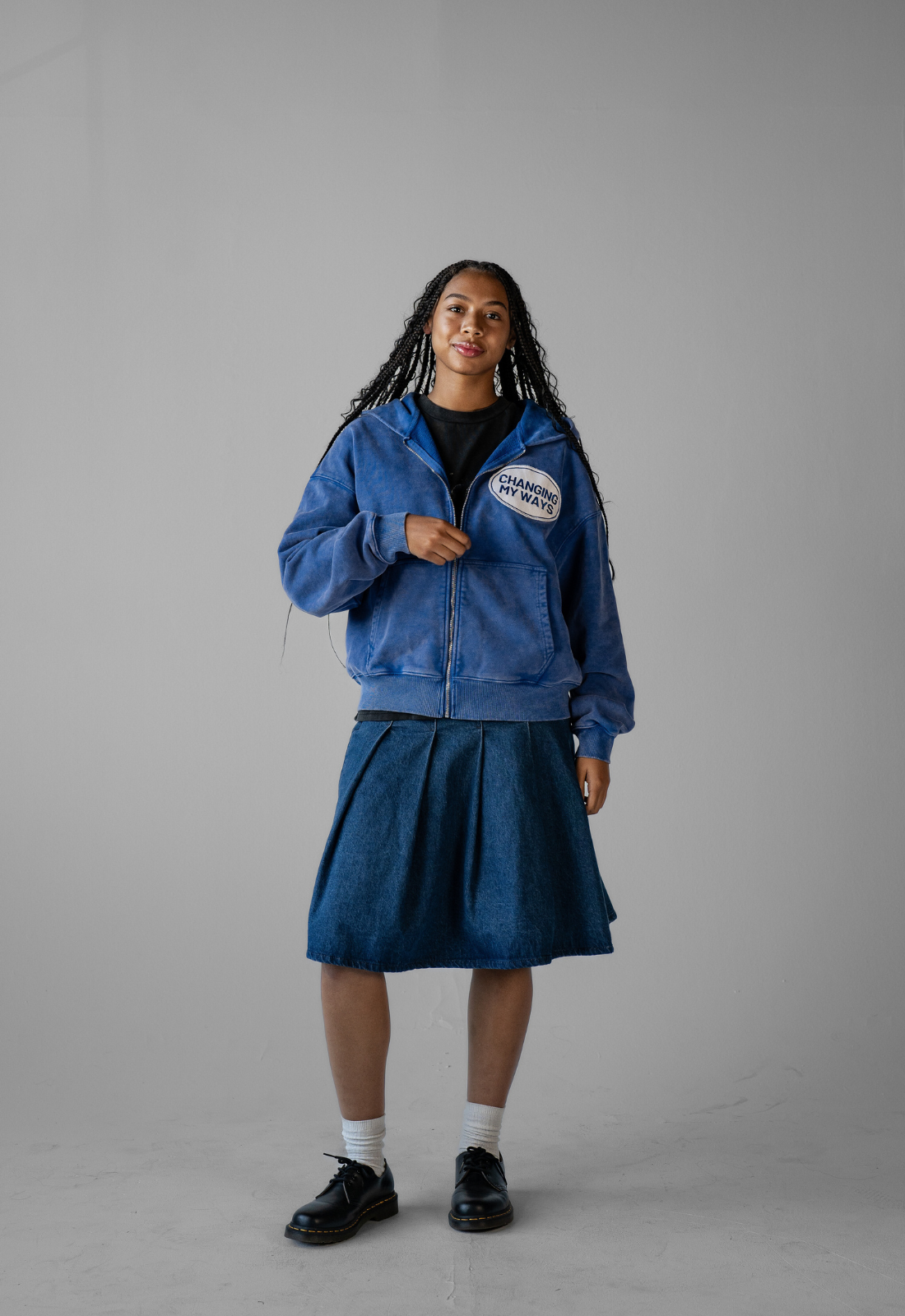 "HAVE MERCY" WASHED BLUE ZIP UP HOODIE