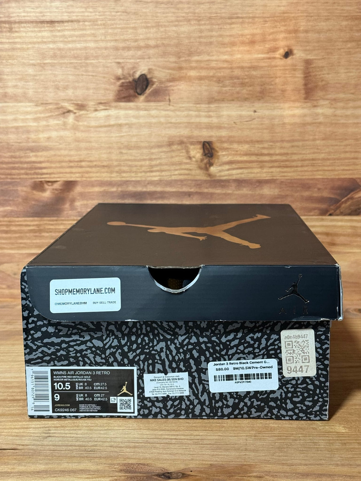 Jordan 3 Retro Black Cement Gold (Women's) - Size 10.5W/9M