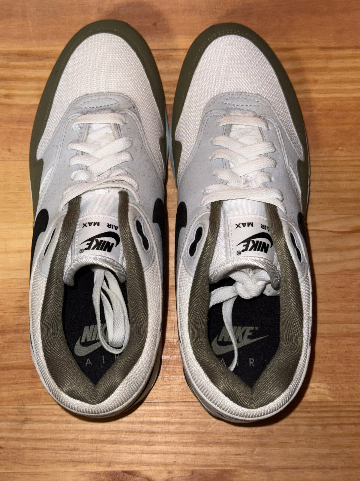 Nike Air Max 1 White Black Medium Olive - Size 9.5