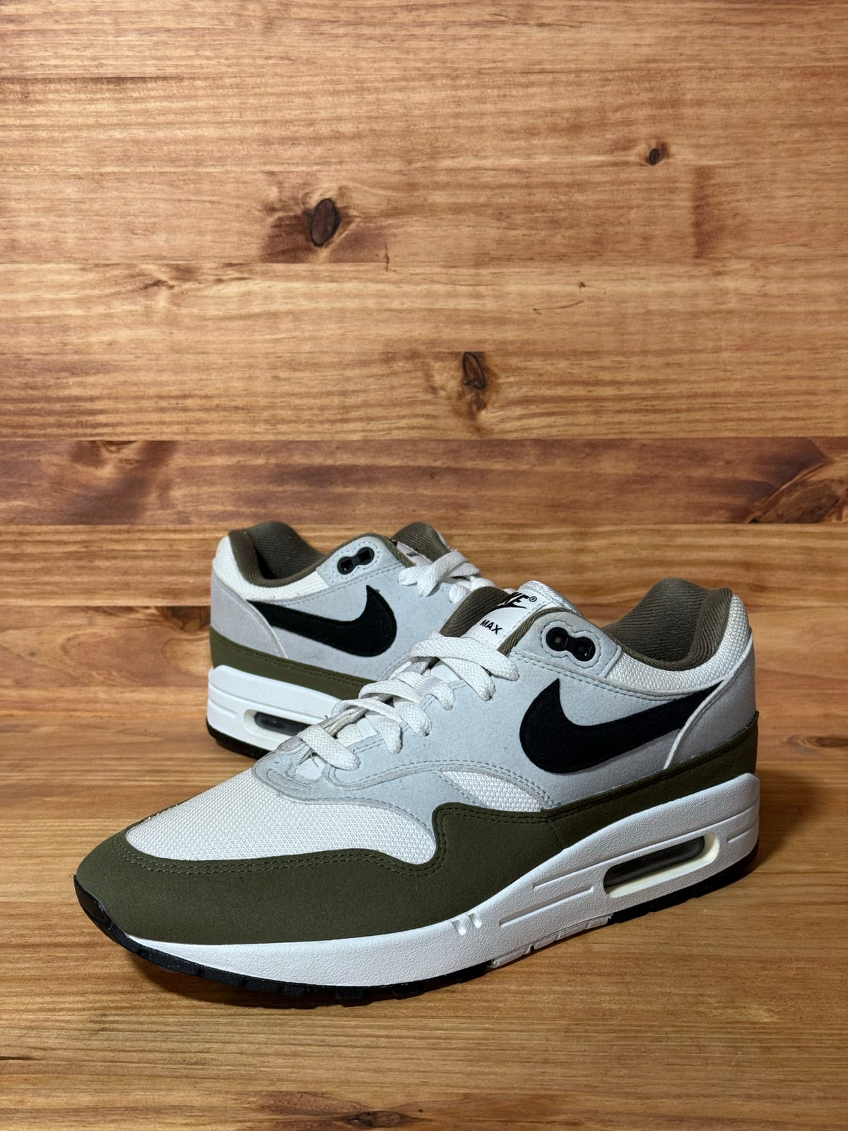 Nike Air Max 1 White Black Medium Olive - Size 9.5