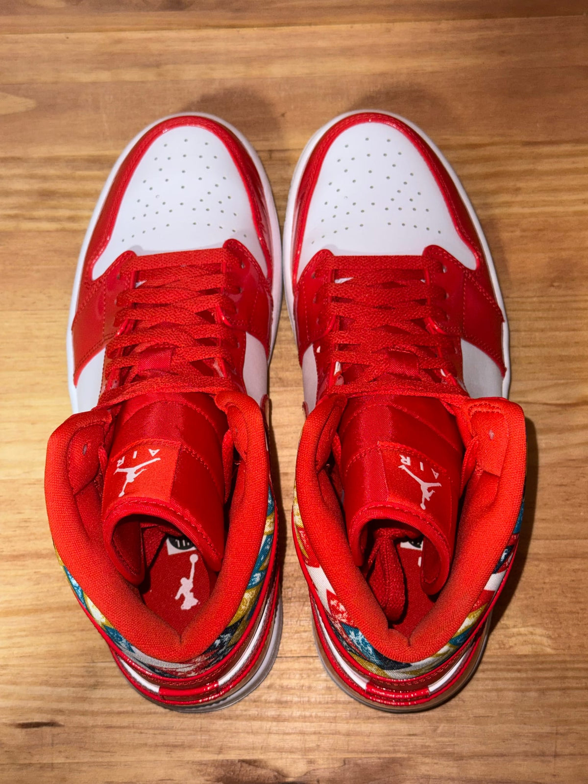 Jordan 1 Mid Barcelona Sweater Red Patent - Size 11.5
