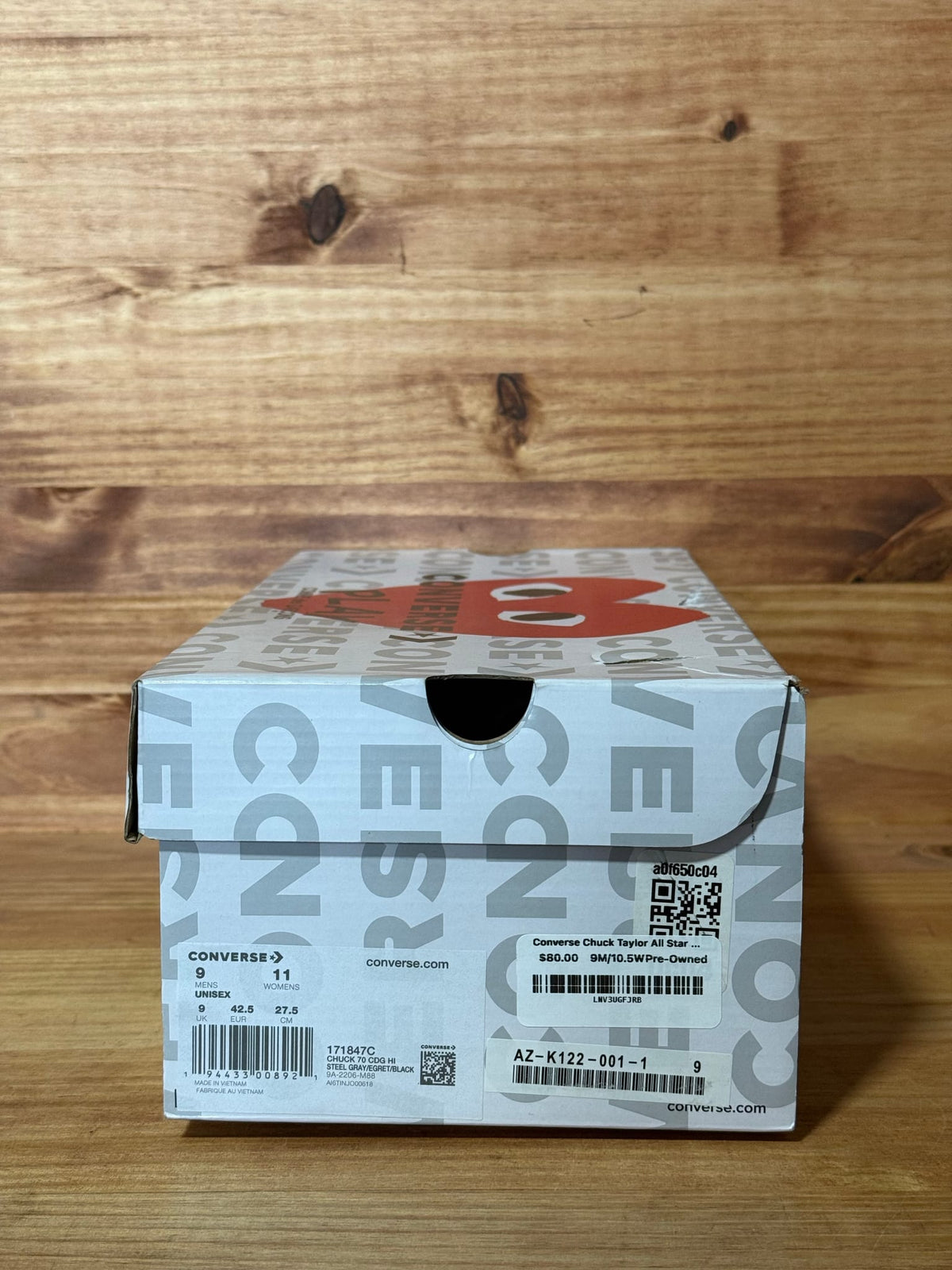Converse Chuck Taylor All Star 70 Hi Comme des Garcons PLAY Grey - Size 9
