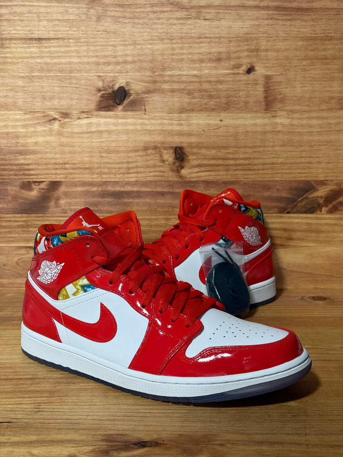 Jordan 1 Mid Barcelona Sweater Red Patent - Size 11.5