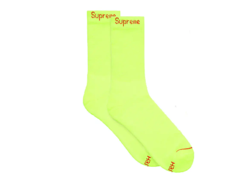 Supreme Hanes Crew Socks (Individual Pairs) Fluorescent Yellow