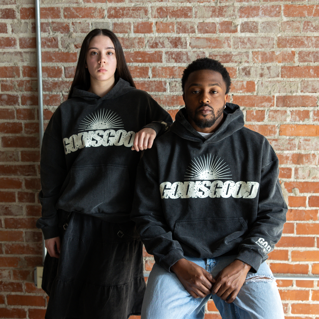 “GOD IS GOOD” HOODIE (FADED BLACK)