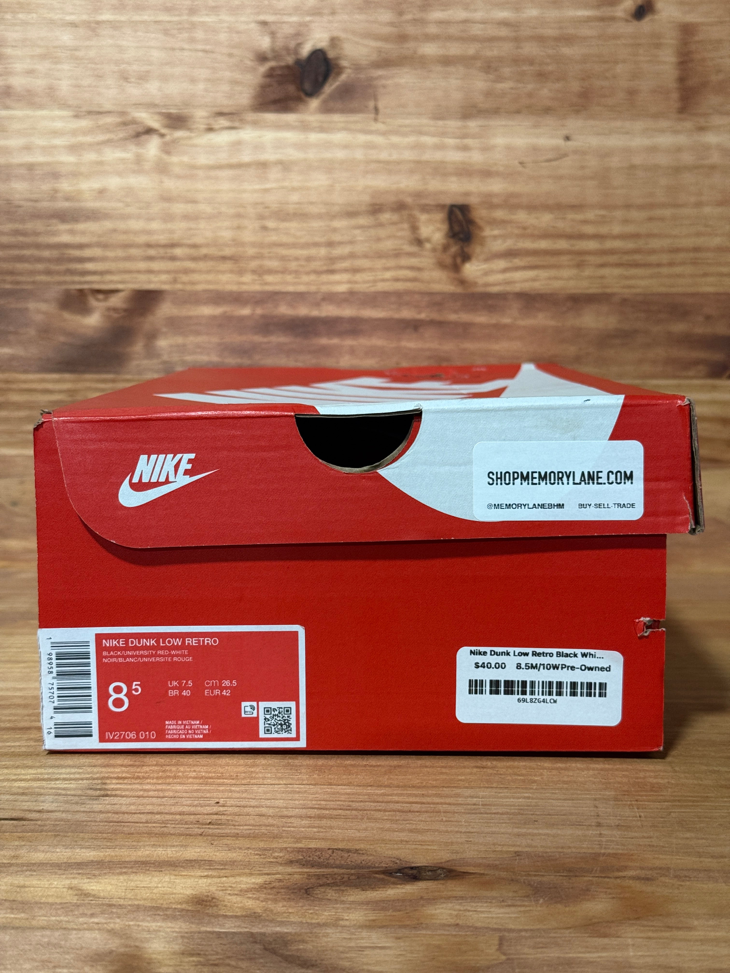Nike Dunk Low Retro Black White University Red