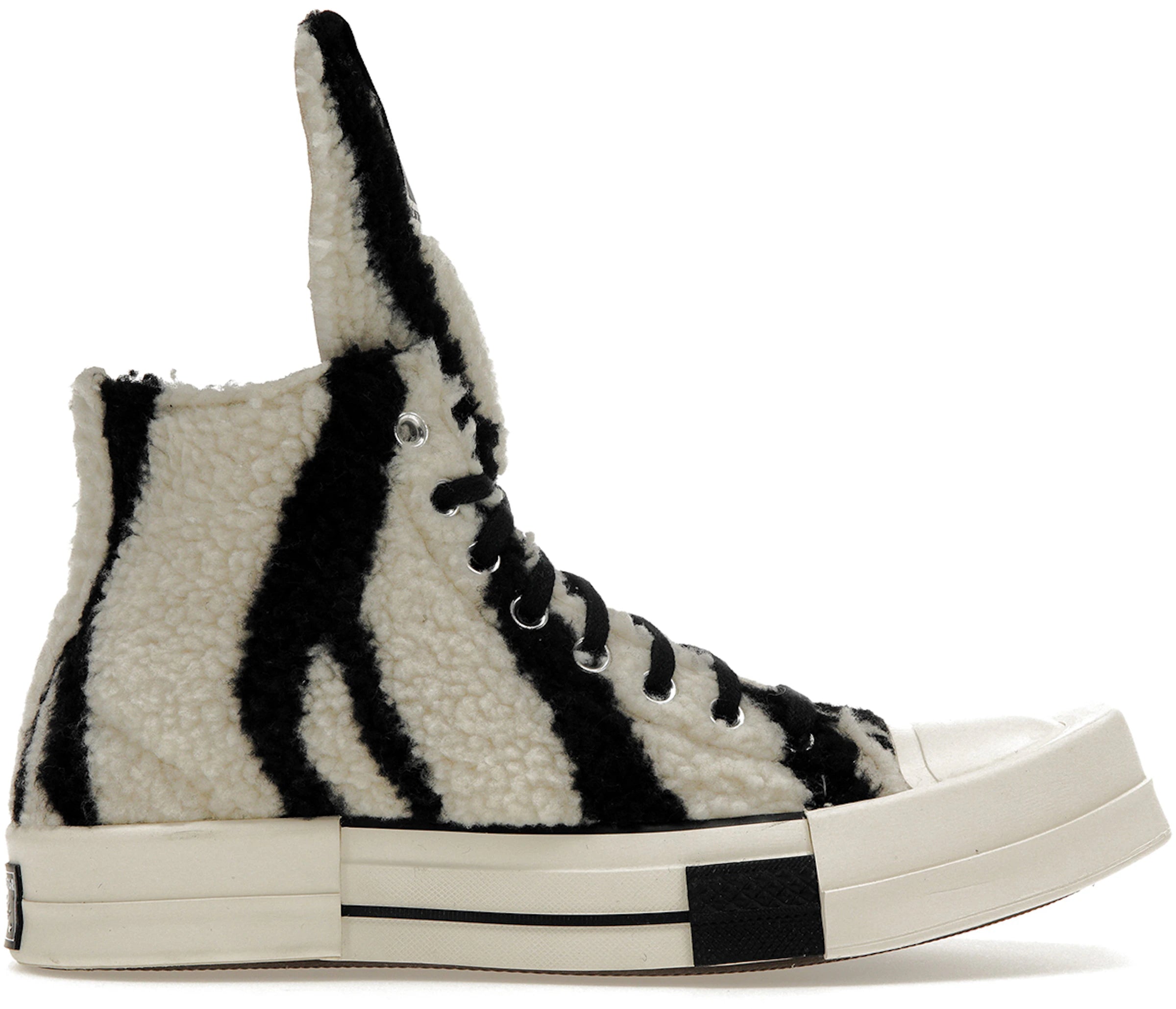 Converse TURBODRK Chuck Taylor All Star 70 Hi Rick Owens DRKSHDW Sherpa Zebra Print White Black