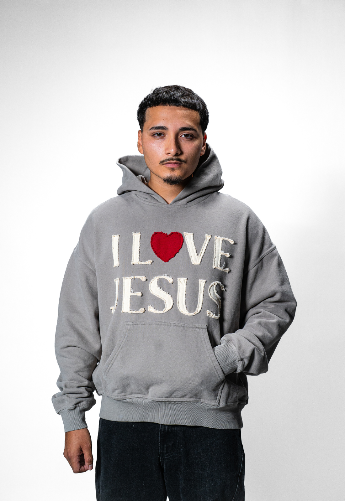 "I LOVE JESUS" HOODIE (GREY)