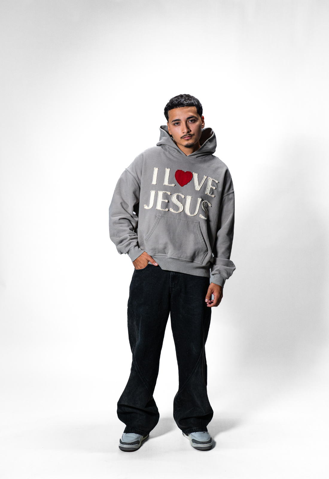 "I LOVE JESUS" HOODIE (GREY)