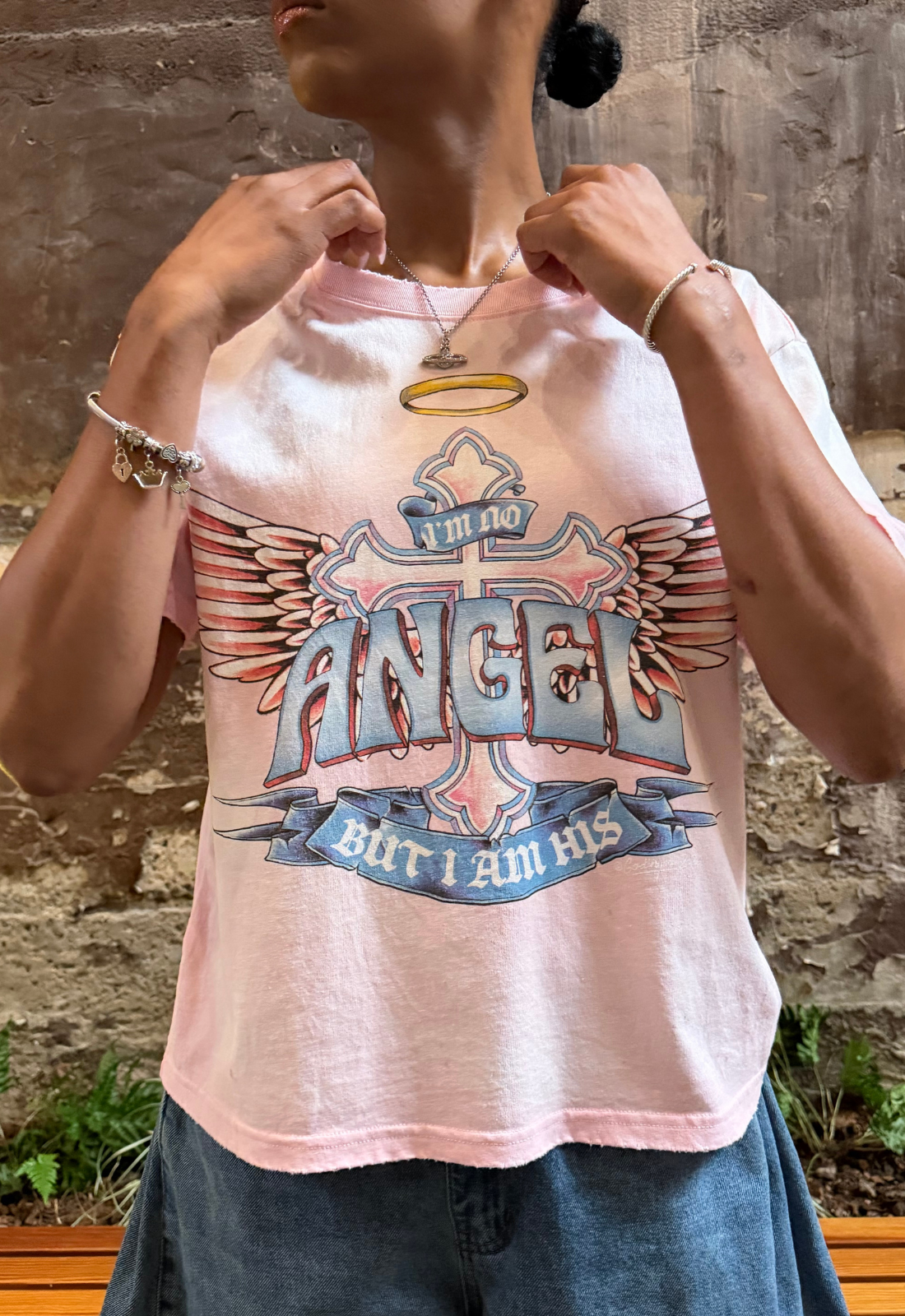 "NOT AN ANGEL" TEE PINK