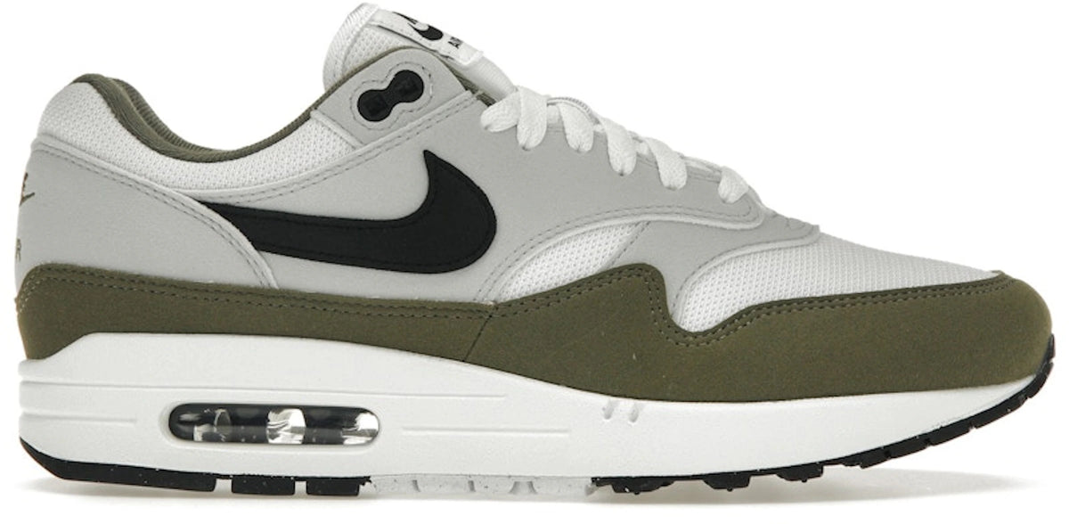 Nike Air Max 1 White Black Medium Olive - Size 9.5