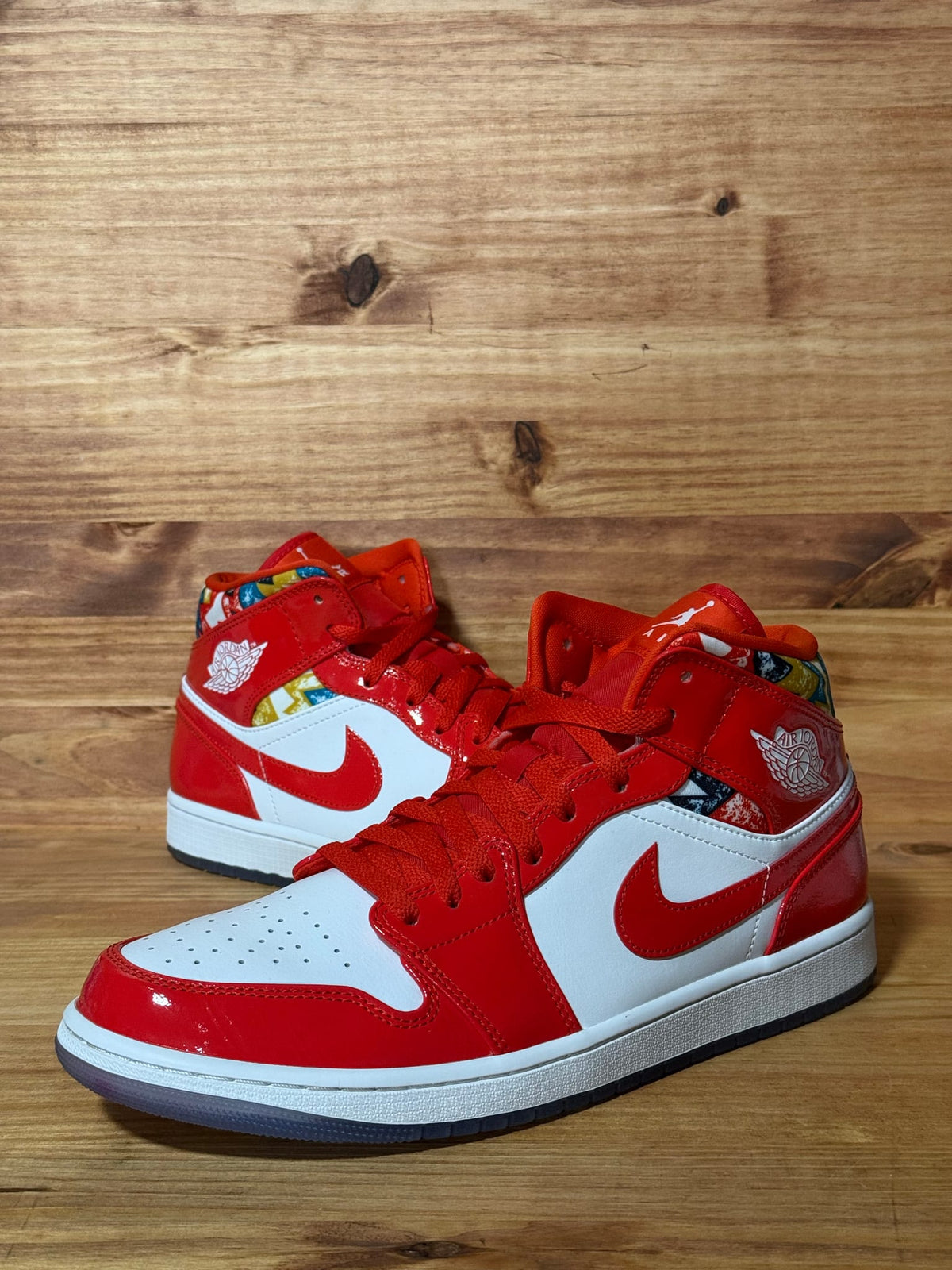 Jordan 1 Mid Barcelona Sweater Red Patent - Size 11.5
