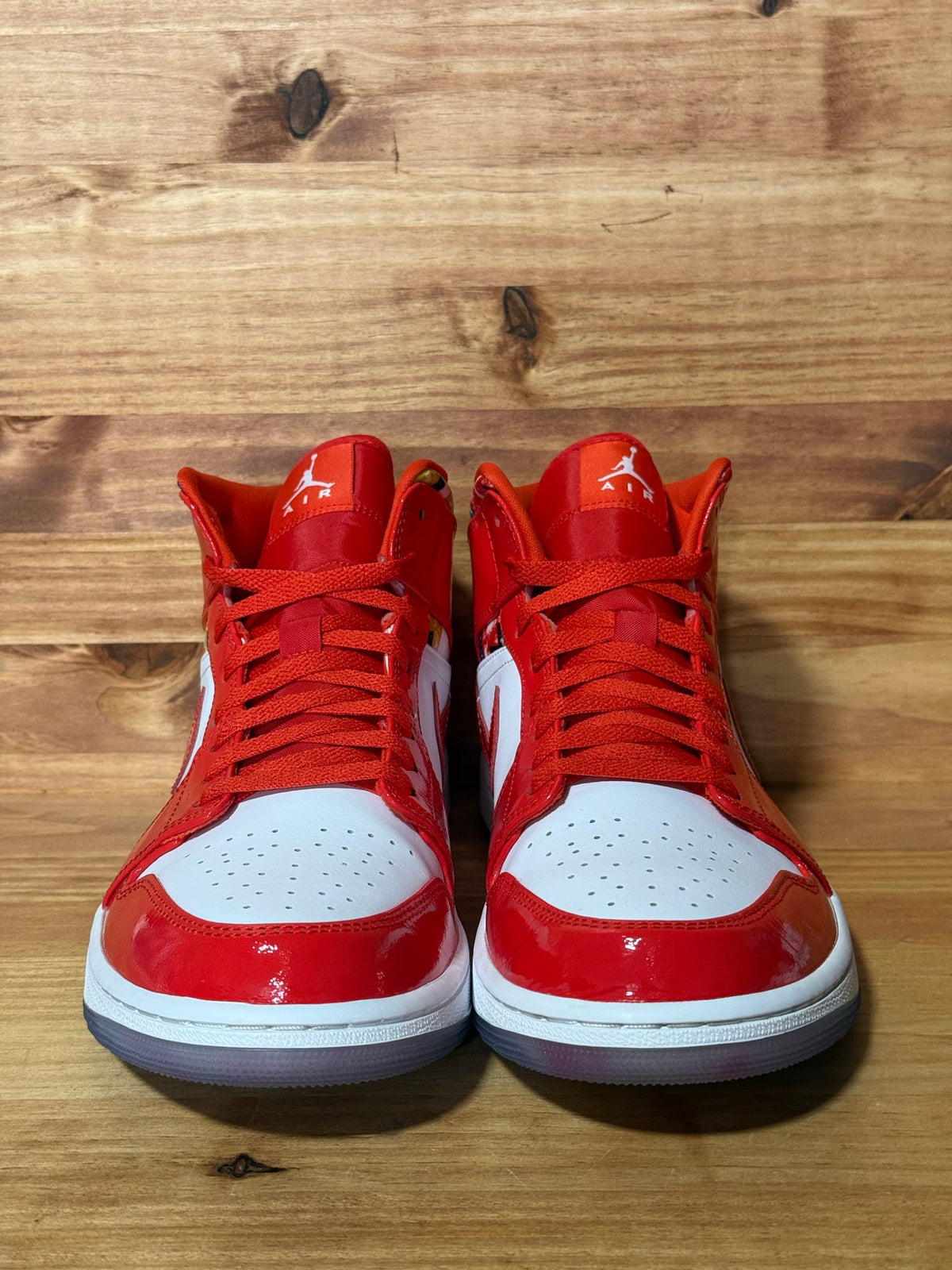 Jordan 1 Mid Barcelona Sweater Red Patent - Size 11.5