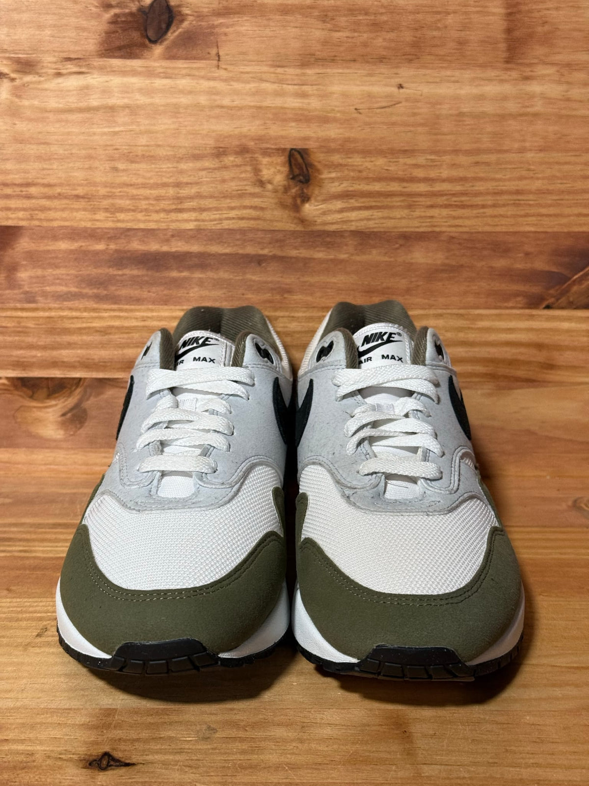 Nike Air Max 1 White Black Medium Olive - Size 9.5
